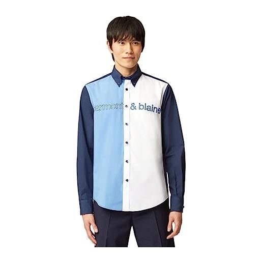 Harmont & Blaine camicia manica lunga da uomo marchio, modello con logo e inserti a contrasto crj912011759b, realizzato in cotone. Blu