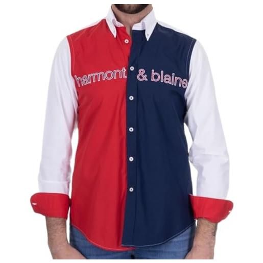 Harmont & Blaine camicia manica lunga da uomo marchio, modello con logo e inserti a contrasto crj912011759b, realizzato in cotone. Bianco