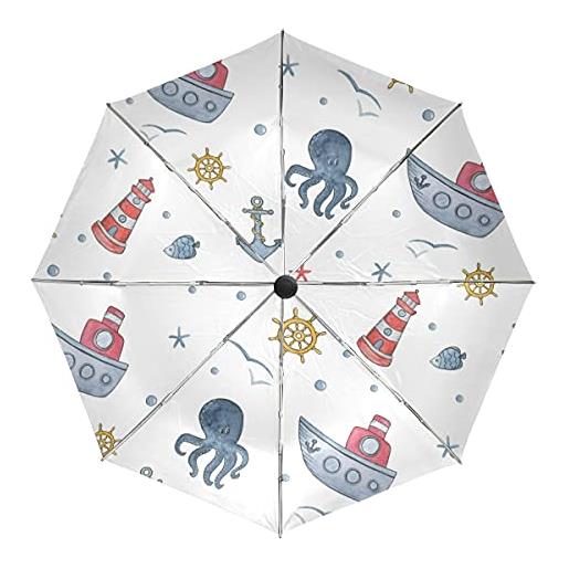 FVFV polpo cartone animato che naviga bianco ombrello pieghevole automatico auto apri chiudi portatile protezione uv ombrelli per spiaggia donne bambini ragazze