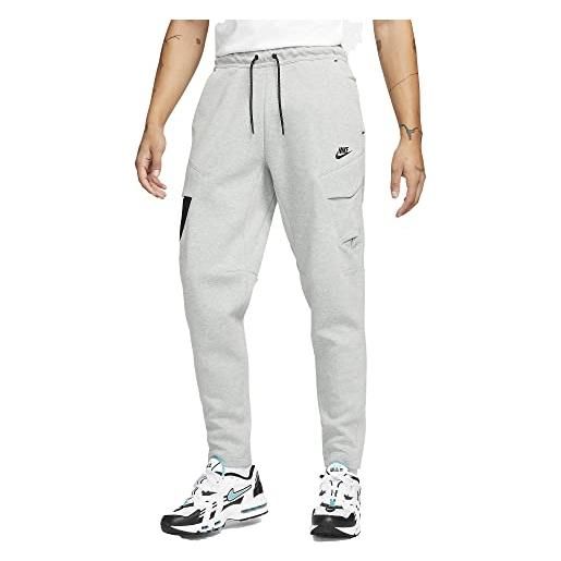 Nike sportswear tech in pile pantaloni sportivi, dk grey heather/black/black, s uomo