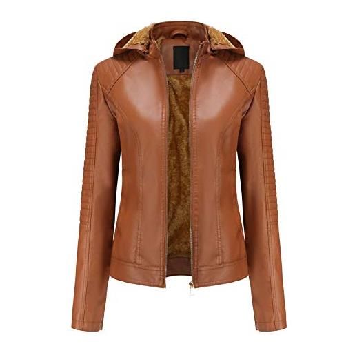 Valin p6677 - giacca da donna in similpelle per il tempo libero, con chiusura lampo, marrone, s