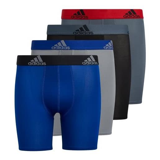 adidas boys' kids performance long boxer briefs underwear (4-pack), onix grey/grey/scarlet red, medium