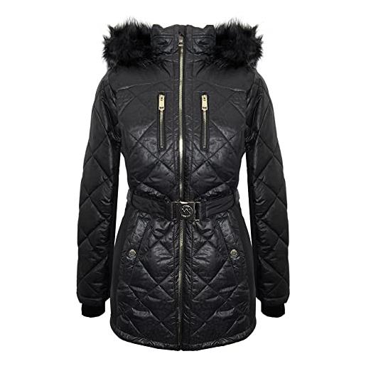 Michael Kors michael Michael Kors women's black scuba stretch quilted belted coat with hood (s)