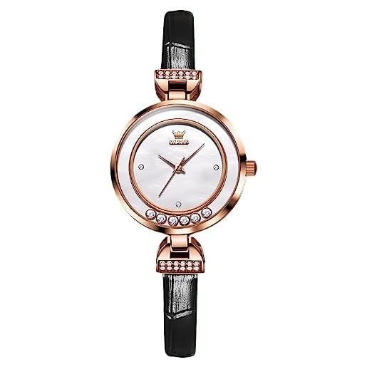 RORIOS orologi da donna elegante diamante orologi da polso analogico quarzo impermeabile orologi moda nero orologio cinturino in pelle