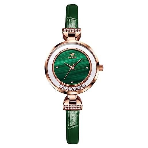 RORIOS orologi da donna elegante diamante orologi da polso analogico quarzo impermeabile orologi moda smeraldo orologio cinturino in pelle