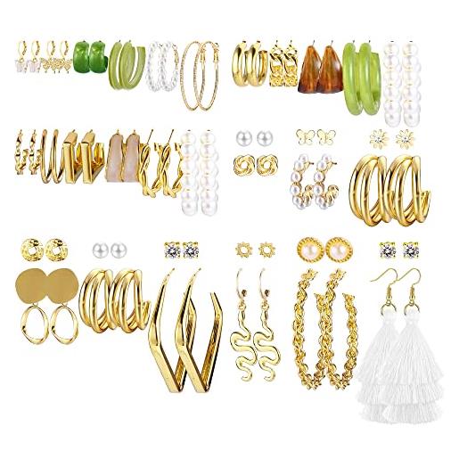Milacolato oro-35coppie orecchini donna oro ragazze multipack perle grossi orecchini cerchio ipoallergenici per regalo di gioielli