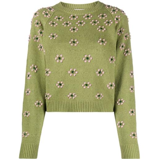 Kenzo maglione con ricamo a fiori - verde