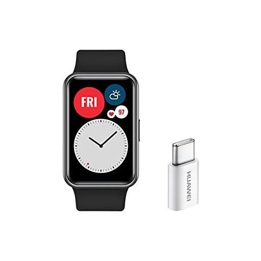 HUAWEI watch fit smartwatch, display amoled da 1,64 pollici e adattatore usb-c fino a 10 giorni di durata della batteria, 96 modalità di allenamento, gps integrato, 5 atm, saturazione di ossigeno nel