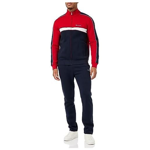 Champion legacy legacy sweatsuits - colorblock powerblend fleece full zip tuta sportiva, rosso scuro/blu marino/bianco, m uomo fw23