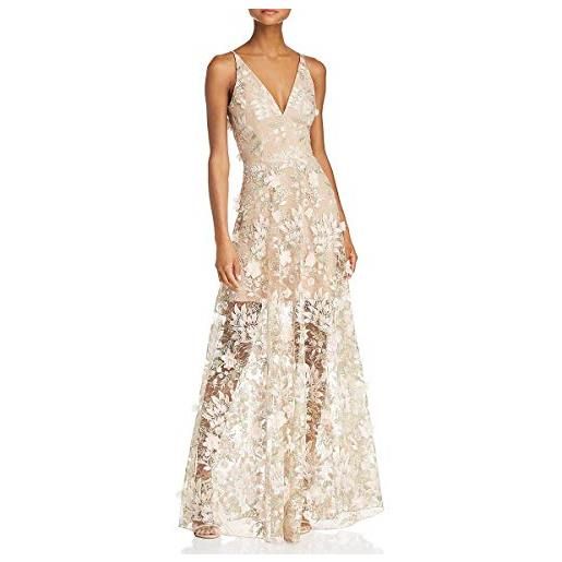 Dress the population abito lungo senza maniche floreale decorato da donna, rosa floreale, m