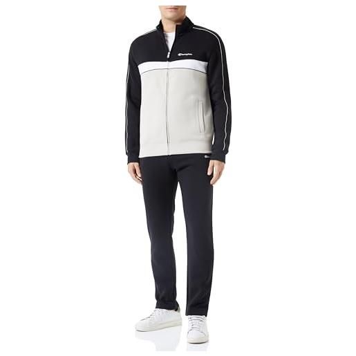 Champion legacy legacy sweatsuits - colorblock powerblend fleece full zip tuta sportiva, nero/nero melange, s uomo fw23