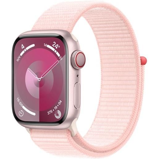 Apple watch series 9 gps + cellular cassa 41mm in alluminio rosa con cinturino sport loop confetto