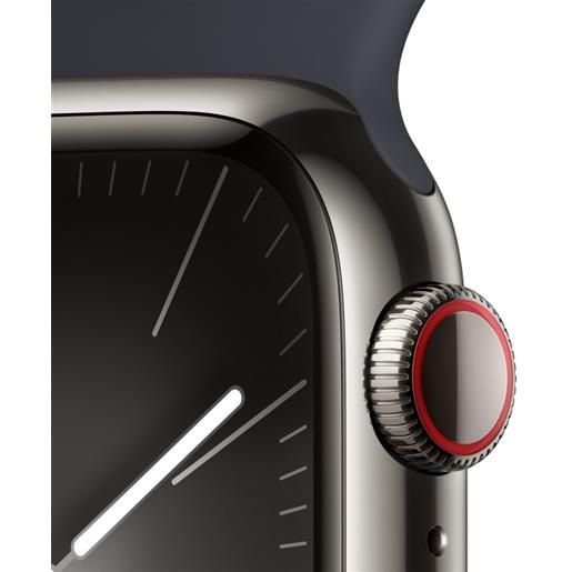 Apple watch series 9 gps + cellular cassa 41m in acciaio inossidabile grafite con cinturino sport band mezzanotte - s/m