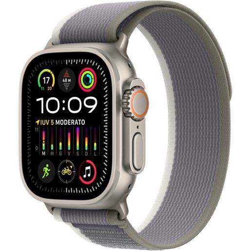 Apple watch ultra 2 gps + cellular, cassa 49m in titanio con verde/grigio trail loop - m/l