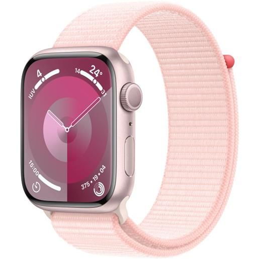 Apple watch series 9 gps cassa 45mm in alluminio rosa con cinturino sport loop confetto
