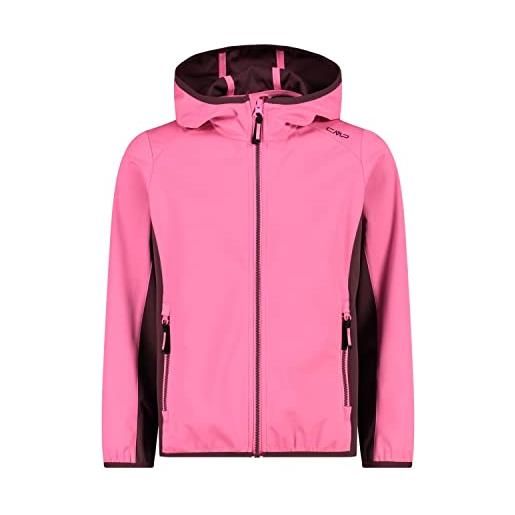 CMP - giacca in light softshell da bambini con cappuccio fisso, pink fluo-plum, 140