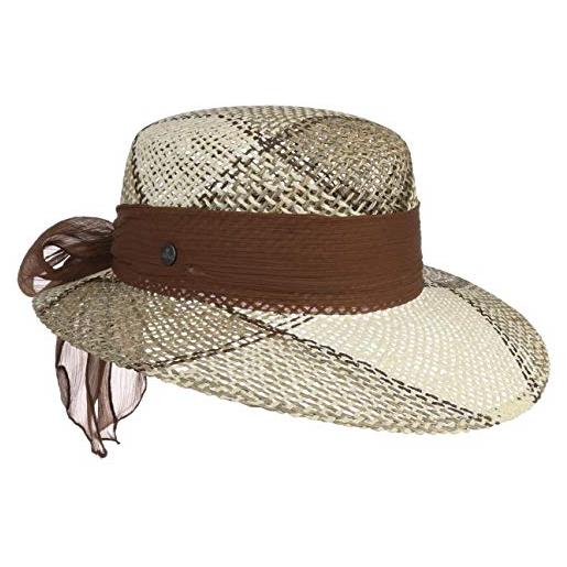 LIERYS cappello di paglia con fascia tessuto donna - made in italy da sole estivo cappelli spiaggia primavera/estate - taglia unica marrone