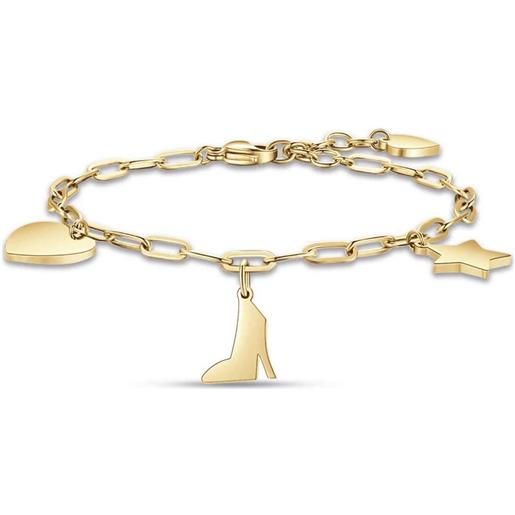 Luca Barra bracciale da donna in acciaio dorato con cuore, scarpa e stella bk2153
