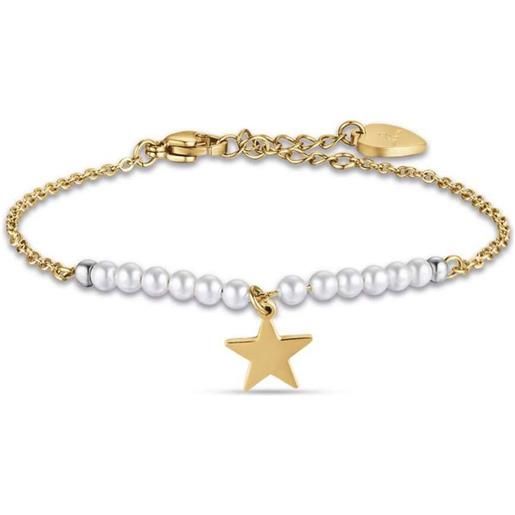 Luca Barra bracciale acciaio con stella e perle bianche oro Luca Barra bk2188