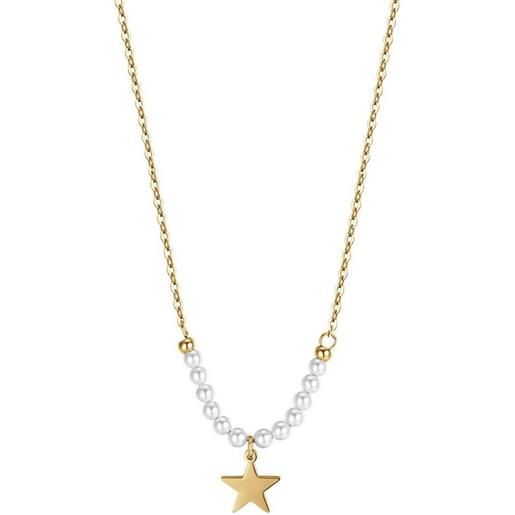 Luca Barra collana acciaio con stella e perle bianche oro Luca Barra ck1619