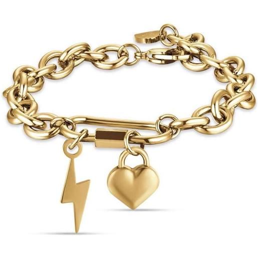 Luca Barra bracciale donna acciaio ip gold con fulmine e cuore oro Luca Barra bk2220