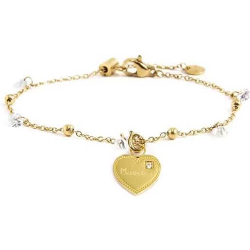 Marlù bracciale donna acciaio maestra cuore e zircone dorato Marlù nel mio cuore 15br081g-w