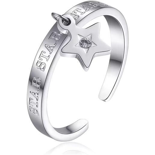 S'Agapõ anello click in acciaio scritta star stella pendente e cristallo crystal S'Agapõ donna sck147