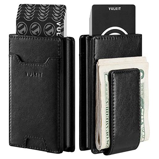 VULKIT portafoglio con fermasoldi porta carte di credito portafoglio pop-up in pelle portafoglio per carte di blocco rfid per uomo