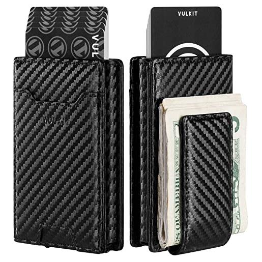 VULKIT portafoglio con fermasoldi porta carte di credito portafoglio pop-up in pelle portafoglio per carte di blocco rfid per uomo