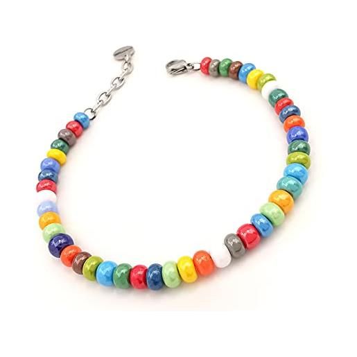 ALMENDRA bracciale da uomo perle braccialetto colorato moda regolabile perline palline ragazzo (vetro colorato 6mm)