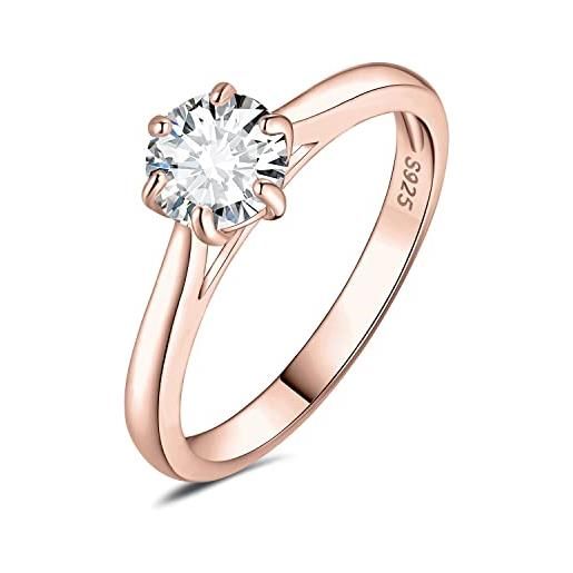 JewelryPalace 0.5ct classic anello solitario donna argento 925 con creato moissanite, diamante simulato anelli con pietra rotonda, semplice fedine fidanzamento in oro rosa set gioielli donna 11.5