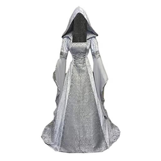 BUKINIE abito medievale oversize, da donna, rinascimentale, con lacci, vintage, gotico, lunghezza pavimento, con cappuccio, per cosplay, nero , xl