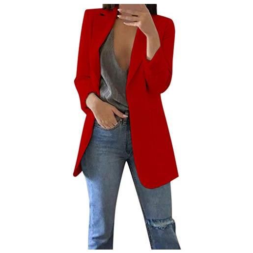 BUKINIE blazer casual da donna, taglie forti, a maniche lunghe, con apertura sul davanti, giacca elasticizzata da lavoro, ufficio, cardigan (rosso, 3xl), rosso