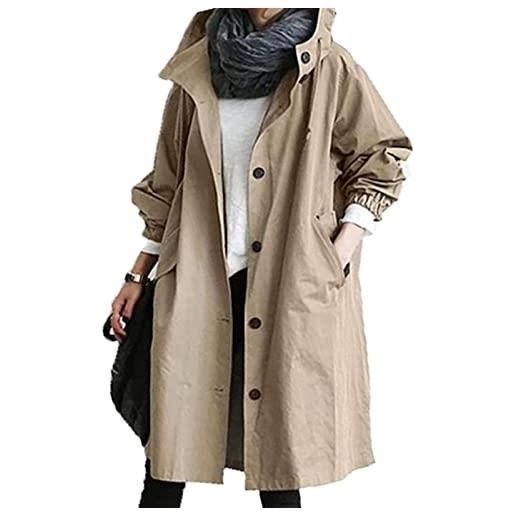 BUKINIE giacca da pioggia donne leggero con cappuccio lungo impermeabile esterna traspirante impermeabile leggero esterno con cappuccio trench con tasche, grigio, s
