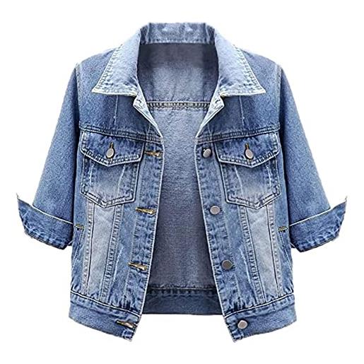Hebezn giacche di jeans da donna giacca di jeans corta con risvolto casual giacca di jeans a coste senza cuciture (color: blue, size: xl)