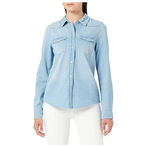 Vero moda vmmaria ls slim shirt mix new noos camicia da donna, denim azzurro chiaro/dettaglio: betulla stitch