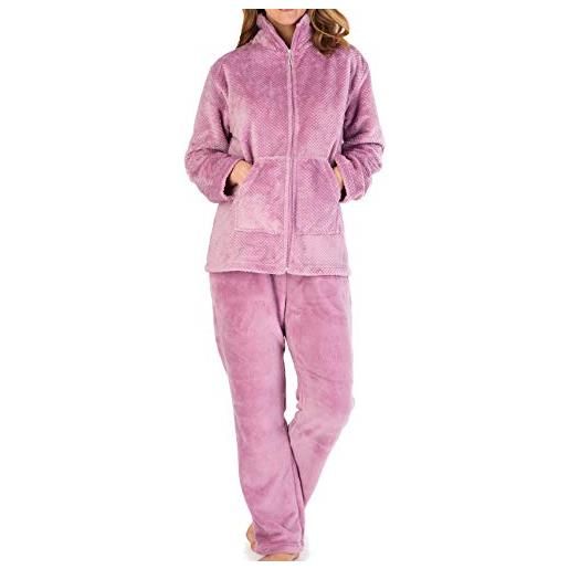 Slenderella ladies mini waffle zip pyjamas pj4303 heather xl