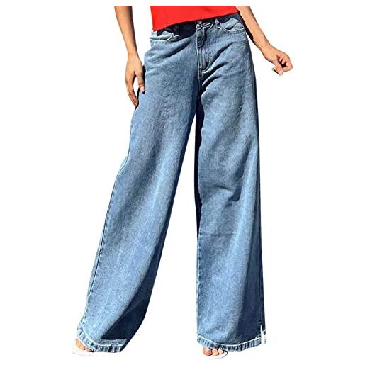 QWUVEDS jeans da donna a vita alta, gamba larga larga e forcella gamba con vita personalizzata, pantaloni corti jeans da donna estivi palazzo pantaloni da donna pantaloni lunghi palazzo pantaloni lunghi da