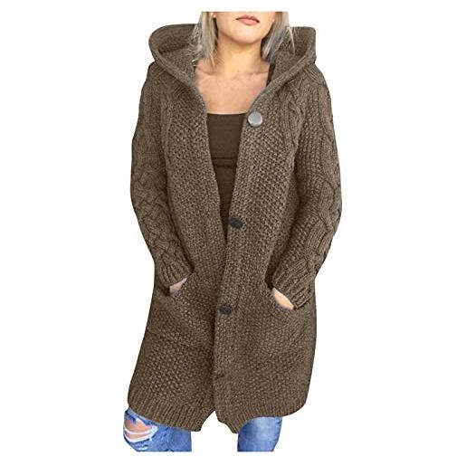 PTLLEND cappotti invernali eleganti in tinta unita, manica lunga, maglione lavorato a maglia, caldo cappotto con cappuccio con tasche piumino giaccone (khaki, s)