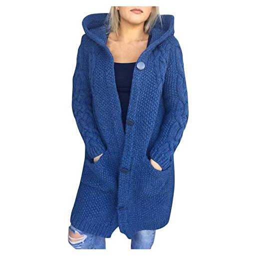 PTLLEND cappotti invernali eleganti in tinta unita, manica lunga, maglione lavorato a maglia, caldo cappotto con cappuccio con tasche piumino giaccone (grey, l)
