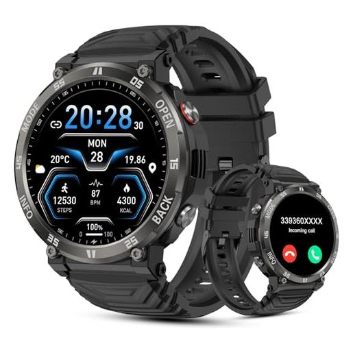 AVUMDA smartwatch uomo orologio, 1,52 smart watch militare con chiamate bluetooth contapassi cardiofrequenzimetro pressione sanguigna monitoraggio sonno spo2 orologio sportivo ip68 per android ios