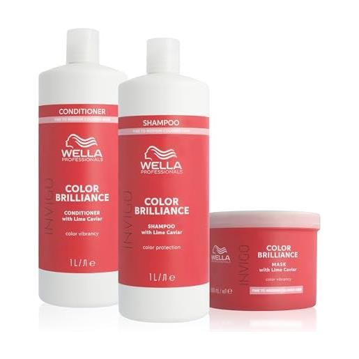 Wella Professionals bundle of Wella Professionals invigo color brilliance shampoo 1l + conditioner 1l + maschera 500ml capelli fini/normali