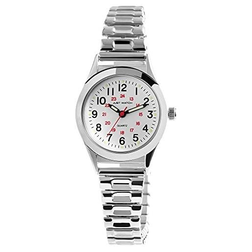 Just Watch orologio da donna in acciaio inox, facile da leggere, 18 cm, diametro: 27,5 mm, 14 mm, luminoso, 24 ore, regalo per donne, argento, bracciale