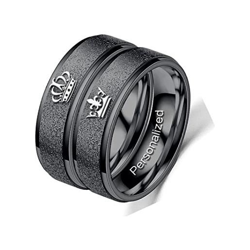 Ihanskio personalizzare corona smerigliata anelli di coppia anello di promessa abbinato il suo re la sua regina inciso fedi di fidanzamento opaco anniversario titanio acciaio nero 6 mm personalizzato