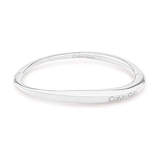 Calvin Klein braccialetto rigido da donna collezione elongated drops in acciaio inossidabile, argento (silver)