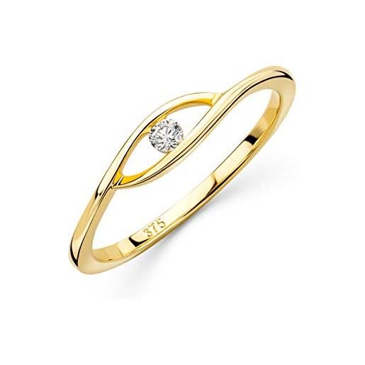 OROVI anello da donna in oro giallo 0,05 ct solitario diamante anello di fidanzamento 9 carati (375) oro e diamante brillante, oro
