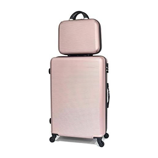 CELIMS - valigie leggere approvate da più di 100 compagnie aeree per un viaggio in tutta sicurezza, oro rosa. , grande 75 cm + vanity 14 pouces