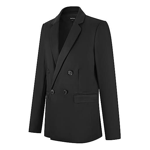Tapata donna doppio petto blazer manica lunga business casual ufficio lavoro giacca oversize con tasca, nero, x-large