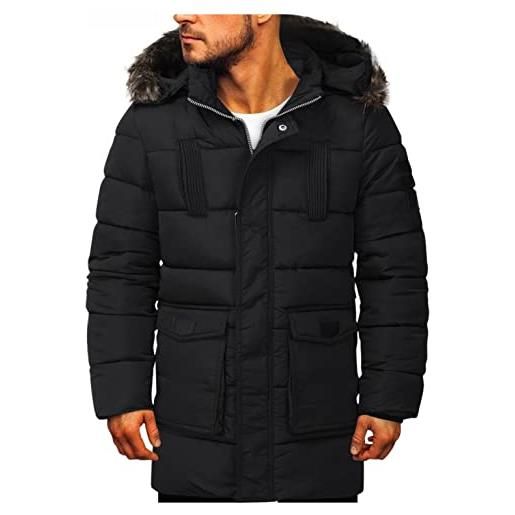 Kobilee cappotto invernale da uomo, lungo, caldo, imbottito, slim fit, con cappuccio in pelliccia, impermeabile, trapuntato, giacca invernale, vino, xxxl