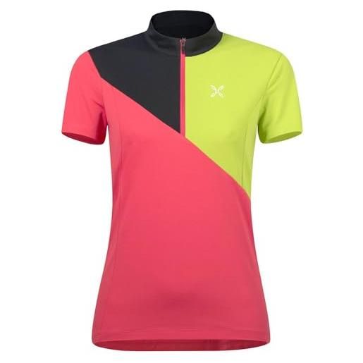 MONTURA maglietta tecnica manica corta donna land zip t-shirt woman rosa sugar/verde lime m